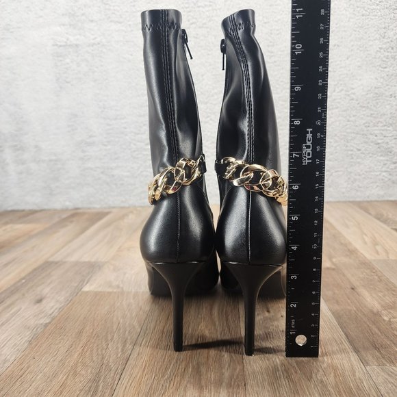 Shoe Dazzle Ayson Women's Size 10 Black High Heel Pointed Toe‎ Zip Booties Chain - Picture 5 of 9